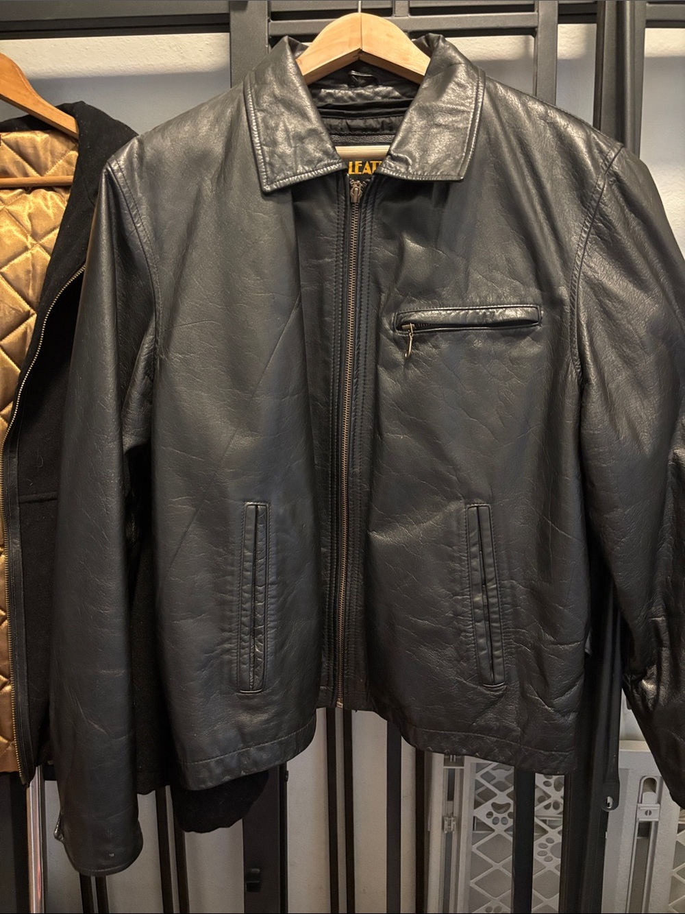 Men's Black Leather Zip-Front Jacket